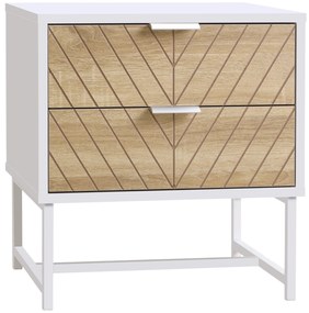 HOMCOM Noptieră cu 2 sertare și picioare din oțel masă auxiliară pentru living dormitor 45x39x48cm alb și stejar | Aosom Romania