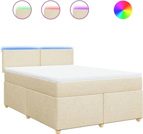 vidaXL Pat box spring cu saltea, crem, 160x200 cm, material textil