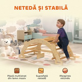 AIYAPLAY Arc Montessori din Lemn pentru Copii 2-4 Ani, Convertibil în Balansoar, Joc de Cățărare, 110x52x45 cm, culoare Lemn | Aosom Romania