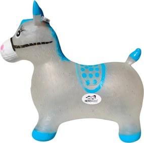 Calut de sarit gonflabil NOVOKIDS™ Jumping Donkey, Cu sunete si lumini, Dimensiuni 55X50X25 cm, Pentru interior si exterior, Max 50 kg, Albastru Gri