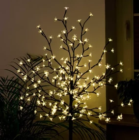Copac decorativ cu LED-uri cu flori - 1,5 m, alb cald