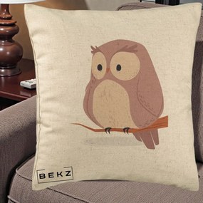 Perna Decorativa Bufnita Kawaii pe Creanga, 40x40 cm, Bej, Husa Detasabila, Perna Inclusa, BEKZ®
