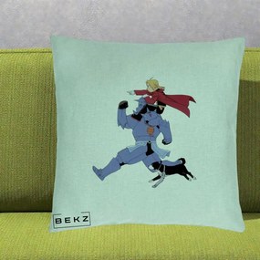 Perna Personalizata Fullmetal Alchemist Edward si Alphonse, 40x40 cm, Verde Menta, Husa Detasabila, Perna Inclusa, BEKZ®