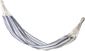 Hamac din bumbac cu dungi albastre și albe, L300(200)×W100 cm, inele metalice, „Remo"