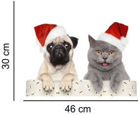 Sticker decorativ Pug si Pisica Craciun