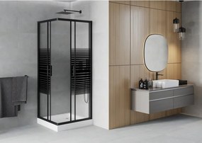 Mexen Rio cabina de duș pătrată 80 x 80 cm, dungi negre, neagră + cadă de duș, albă - 860-080-080-70-20-4510