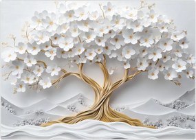 Tablou pe sticlă – Arborele vieții 3D plin de flori (70x50 cm)