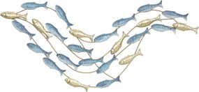 HOMCOM Artă de Perete cu Banc de Pești și Șuruburi Incluse pentru Casă și Birou, Decor Metalic, 99,7x3,8x50,2 cm, Auriu și Albastru | Aosom Romania