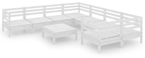 Set mobilier de gradina, 9 piese, alb, lemn masiv de pin Alb, 1