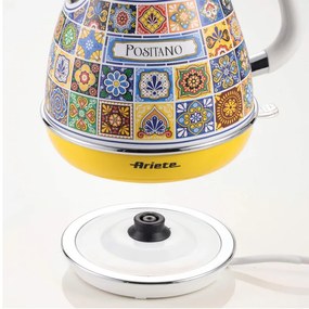 Cana electrica Ariete Positano 2869/0P, 2000W, 1,7 L, Filtru detasabil, Fereastra nivel apa, Baza fara fir 360°, Alb/Galben