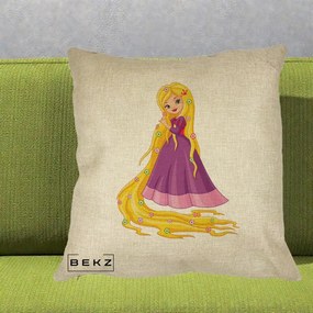 Perna Personalizata Rapunzel Par Lung Floral, 40x40 cm, Crem, Husa Detasabila, Perna Inclusa, BEKZ®