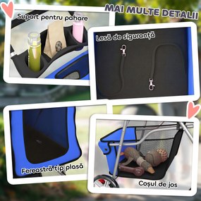PawHut Cărucior pentru Câini Pliabil cu Husă de Ploaie, Roți Pivotante și Pernă Lavabilă, 77x44x102 cm, Albastru | Aosom Romania
