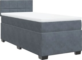 vidaXL Pat box spring cu saltea, gri închis, 100x200 cm, catifea
