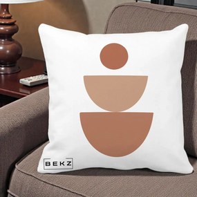 Perna Decorativa Geometric Boho Semicerc Stivuit, 40x40 cm, Alba Mata, Husa Detasabila, Perna Inclusa, BEKZ®