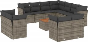 vidaXL Set canapea de grădină cu perne, 12 piese, gri, poliratan