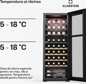 Klarstein Bovella 36 Duo+ frigider vin, 2 în 1, 36 sticle, 2 zone, 7 rafturi, Control tactil