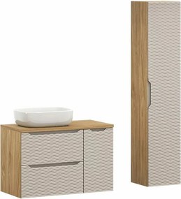 Set mobilier baie 90 cm 5 piese Comad Ocean bej si stejar uleiat