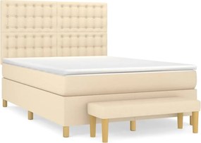 vidaXL Pat box spring cu saltea, crem, 140x200 cm, textil