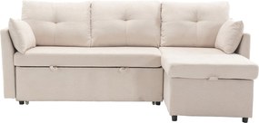 Canapea modulară în formă de L din catifea, canapea extensibilă rabatabilă convertibilă, cu spații de depozitare în scaune, Bej