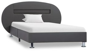 285439 vidaXL Cadru de pat cu LED-uri, gri, 100 x 200 cm, piele ecologică