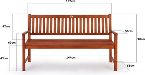 Bancă de grădină MAXIMA, 152x55x90 cm, natur maro Casaria