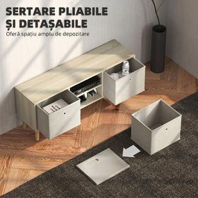HOMCOM Comodă TV pentru TV de până la 50", cu 2 sertare detașabile și 2 rafturi deschise, 110x29x46,5 cm, aspect lemn și bej | Aosom Romania