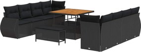 vidaXL Set de canapele pentru grădină cu pernă 11 pcs Negru poliratan