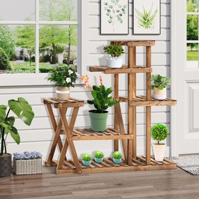Outsunny Étagère à Fleurs en Bois Supports de Pots Porte Plante Bois 6 rafturi - dim. 98L x 28l x 95H cm - Lemn de Brad tratat carbonizare pentru Interior Grădină Terasă Balcon | Aosom Romania