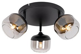 Spotlight de design negru cu auriu și sticlă fumurie 3 lumini rotund - Kyan