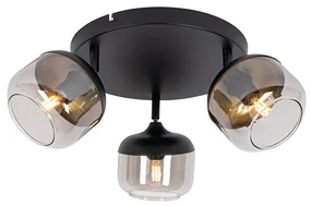 Spotlight de design negru cu auriu și sticlă fumurie 3 lumini rotund - Kyan