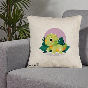 Perna Decorativa Triceratops Kawaii Verde, 40x40 cm, Bej Canapea, Husa Detasabila, Perna Inclusa, BEKZ®