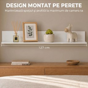 HOMCOM Etajeră de Perete pentru Living și Dormitor, Grosime 1,5 cm, Raft Suspendat din Lemn, 127x12x18 cm, Alb Lucios | Aosom Romania