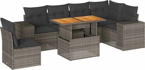 vidaXL Set canapele de grădină, 7 piese, cu perne, gri, poliratan