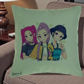 Perna Personalizata K-pop HUNTRX Trio Anime Stele, 40x40 cm, Verde, Husa Detasabila, Perna Inclusa, BEKZ®