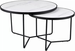 Set 2 măsuțe cafea ITALIA, alb/negru, ceramică/metal