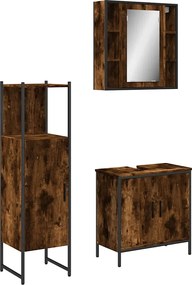 vidaXL Set dulapuri de baie, 3 piese, stejar afumat, lemn prelucrat