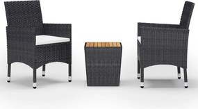 vidaXL Set bistro de grădină, 3 piese, negru, poliratan și lemn masiv