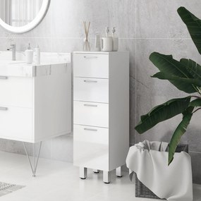 Dulap de baie kleankin, Badschrank, 4 sertare, placă de particule, lucios, alb | Aosom Romania