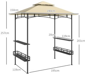 Outsunny Cort de Grătar, Cort de BBQ, Foisor de Grădină cu 2 Rafturi, Coșuri de Depozitare, Carlige, pentru Terasă, Bej | Aosom Romania