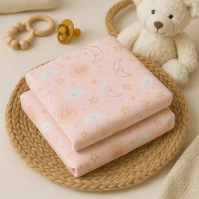 Set 2 scutece finet 100% bumbac pentru bebelusi ,   70A 80 cm ,   Happy Skies Rose   Moon  Stars