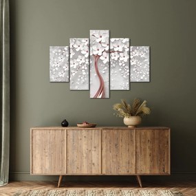 Tablou - Imaginea copacului alb cu flori albe, rosegold (150x105 cm)