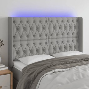 3124382 vidaXL Tăblie de pat cu LED, gri deschis, 147x16x118/128 cm, textil