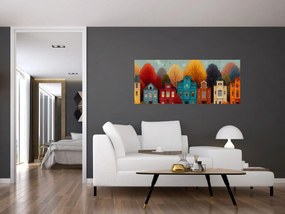 Tablou - Oraș de toamnă pictat (120x50 cm)