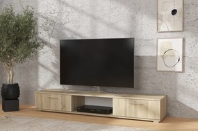 Comodă TV, 176x40x28 cm, Aridea, ADRK Furniture (Culoare: Alb Lucios / Alb Mat)