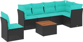 vidaXL Set canapele de grădină cu perne, 7 piese, negru, poliratan