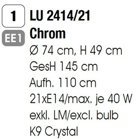 Candelabru cromat design LUX cu cristal K9 Gstaad