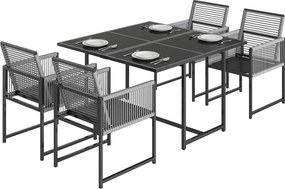 Outsunny Set mobilier grădină 5 piese masă din sticlă cu 4 scaune respirabile, spătare rabatabile, împletitură din sfoară | Aosom Romania