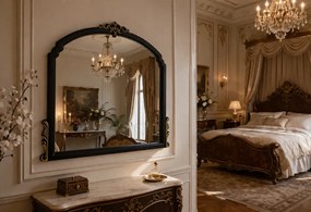 Oglindă decorativă de perete, ramă negru-auriu antichizată, 65x90 cm