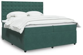 3292445 vidaXL Pat box spring cu saltea, verde închis, 200x200 cm, catifea