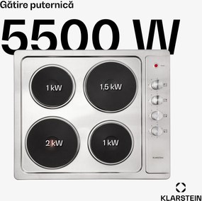 Klarstein Appetito 4, plită electrică, 5500 W, 4 plăci, 6 trepte de putere, oțel inoxidabil